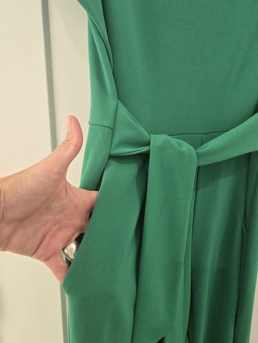 Express Emerald Green V-Neck Tie-Waist Jumpsuit - Picture 4 of 12